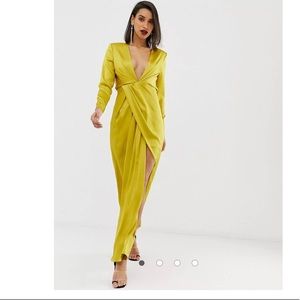 Splits Side Plunge Maxi in Satin